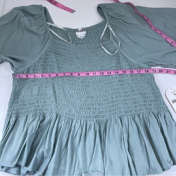 Arula Blouse Womens 1X Green Balloon Sleeve Embroidered Smocked Peasant Boho NWT - Picture 9 of 10